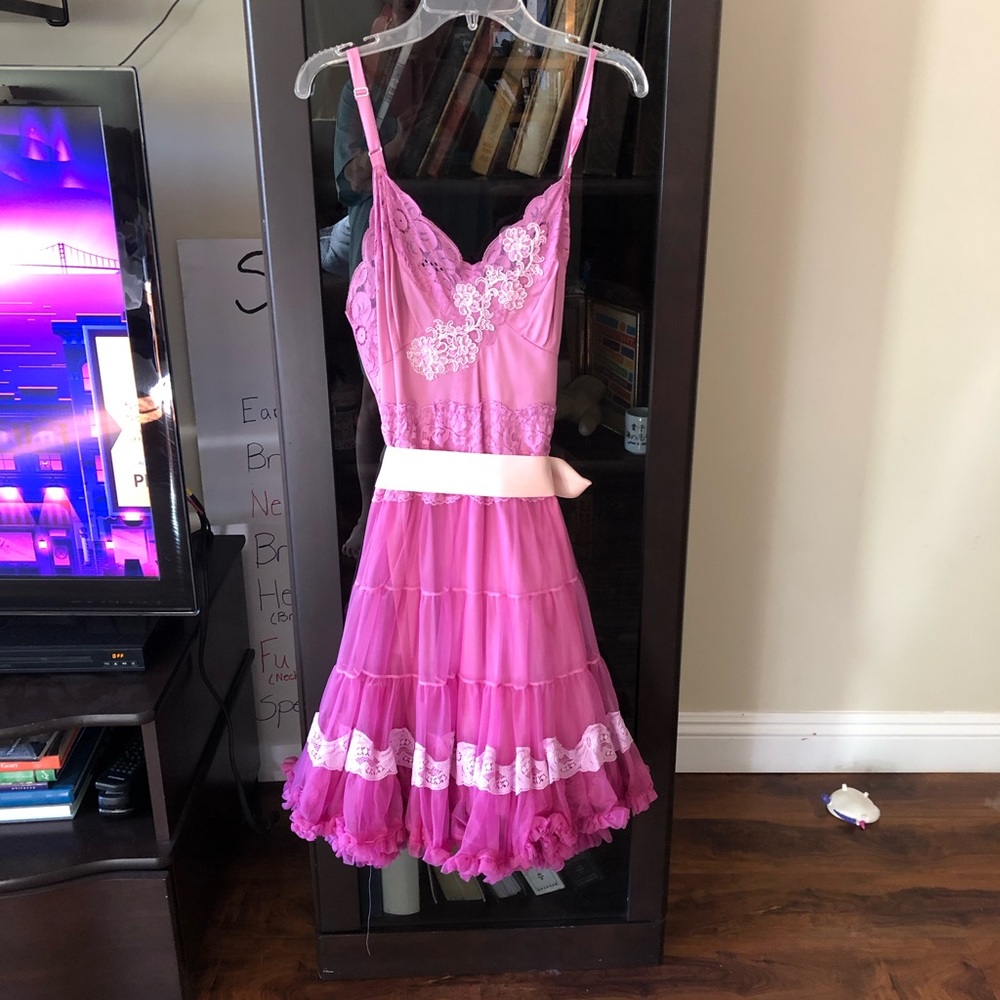 Stunning handmade, hand-stitched pink slip dress, original MermaidMissKiss